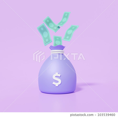 It's on a bag with a slip. Enterprise investment, management wealth savings concept. purple background 103539460