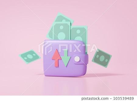 3D渲染錢包中的現金返還圖標概念。 與外匯轉帳資金金融儲蓄線上支付投資上孤立的粉紅色背景,橫幅,插圖 3D渲染錢包中的現金返還圖標概念。 與外匯轉帳資金金融儲蓄線上支付投資上孤立的粉紅色背景,橫幅,插圖 103539489