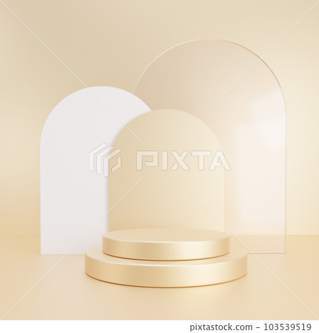 3D渲染金色幾何背景，兩層基座，圓形彎曲平臺背景產品展示、展臺、促銷、展示 103539519