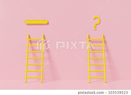 3d rendering search bar idea target, business development in trapezoidal yellow and question mark concept. 3d rendering search bar idea target, business development in trapezoidal yellow and question mark concept. 103539523