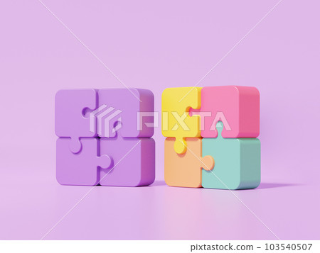 3D rendering jigsaw puzzle pieces same and different colors brainstorming connection team cohesion concept. Cooperation in financial business development. illustration 103540507