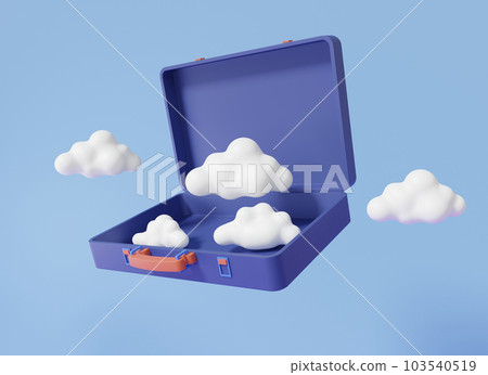 3d rendering of open briefcase floating on sky blue background, investment financial business empty concept. illustration 103540519