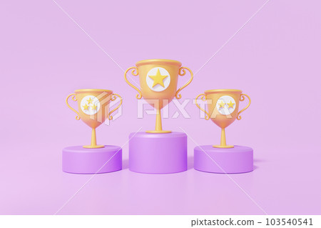 3D winner pedestal with golden trophy with stars and first. 2nd and 3rd place podiums 3D winner pedestal with golden trophy with stars and first. 2nd and 3rd place podiums 103540541