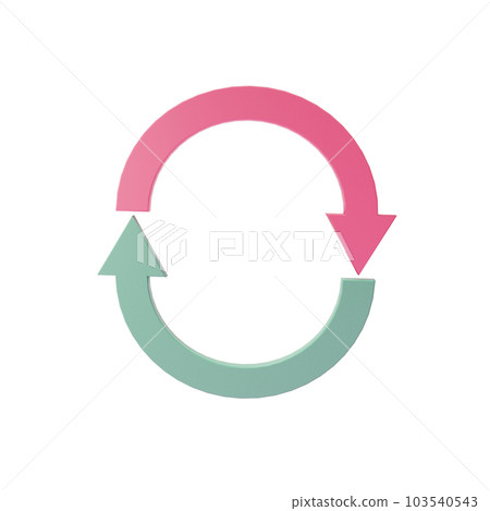 360 degree rotation isolated white background red and green color circle shape guide map. Sanwei dyeing map 103540543