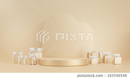 Empty lecture room on abstract golden background, minimal display for floor seating. Fake DollYatan FestivalNew YearExhibition 103540546