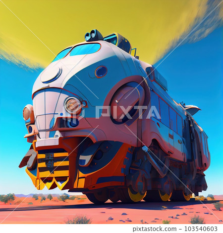 Anime futuristic transport train with beautiful blue sky background. Generative AI 103540603