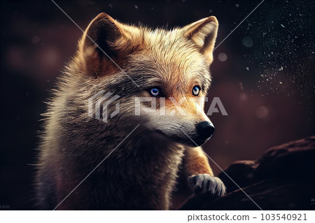 Sad baby wolf in the forest waiting outdoor. Generative AI Sad baby wolf in the forest waiting outdoor. Generative AI 103540921