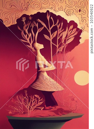 Craft Paper cut of people head with city buildings and bicycle rider inside, in paper art style. City eco transport poster. metaphors.Generative AI. Craft Paper cut of people head with city buildings and bicycle rider inside, in paper art style. City eco transport poster. metaphors.Generative AI. 103540922
