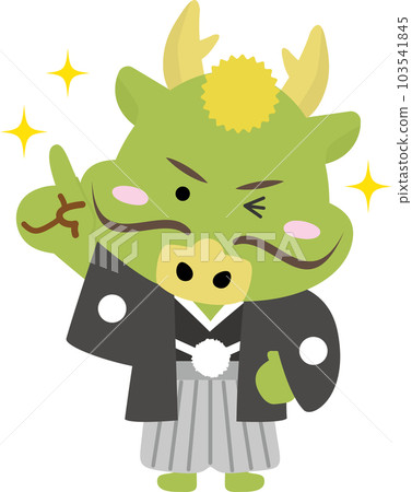A full-body illustration of a dragon in a kimono showing a point by pointing the index finger A full-body illustration of a dragon in a kimono showing a point by pointing the index finger 103541845