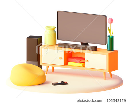 Vector tv stand with bean bag chair illustration 103542159