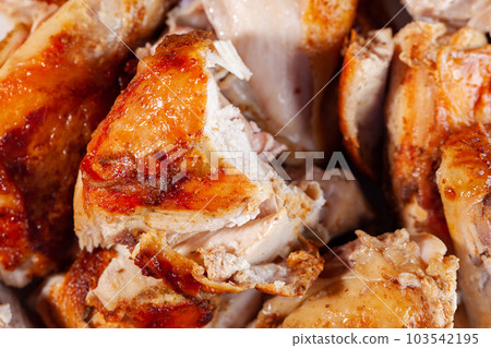 Sliced fried chicken on a white plate 103542195