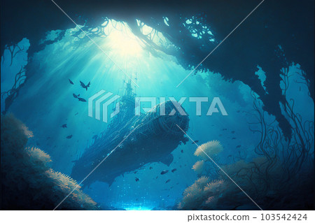 水下光海底魚海太陽深海 103542424