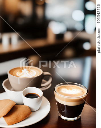 Cozy restaurant realistic coffee warm lighting. 103542516