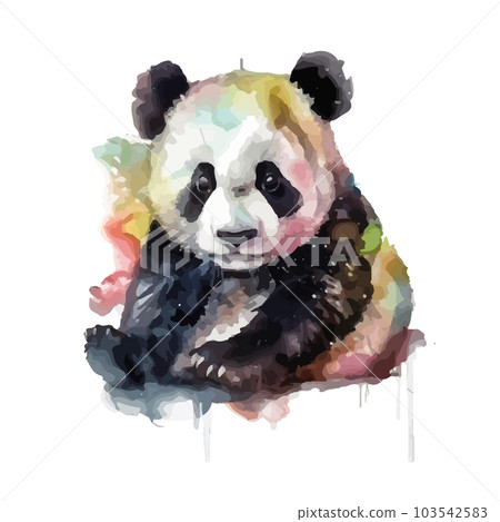Watercolor Panda animal cute. Fur portrait of bamboo funny black and white panda animal isolated on white background. 103542583