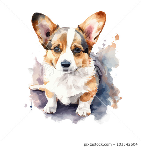 watercolor dog corgi portrait element illustration. 103542604