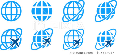 Two-color icon set of internet, earth and airplane 103542947