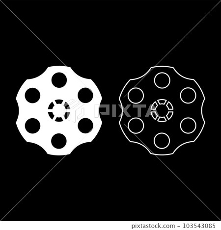 The drum of the revolver set icon white color vector illustration image solid fill outline contour line thin flat style The drum of the revolver set icon white color vector illustration image solid fill outline contour line thin flat style 103543085