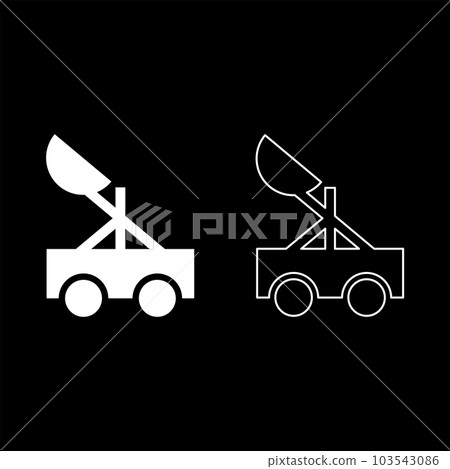 Catapult medieval siege ejection seat set icon white color vector illustration image solid fill outline contour line thin flat style Catapult medieval siege ejection seat set icon white color vector illustration image solid fill outline contour line thin flat style 103543086