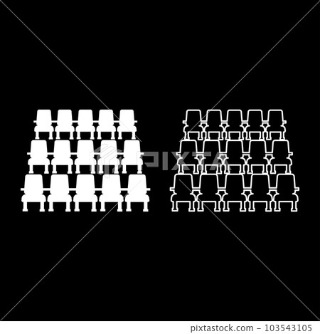 Chairs in cinema armchairs theater hall seats entertainment performance set icon white color vector illustration image solid fill outline contour line thin flat style Chairs in cinema armchairs theater hall seats entertainment performance set icon white color vector illustration image solid fill outline contour line thin flat style 103543105