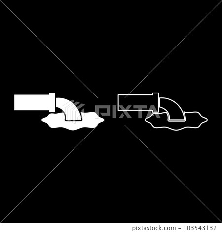 Wastewater fluid is leaking from pipe with water drainage industry to runoff sewer concept cleaning set icon white color vector illustration image solid fill outline contour line thin flat style Wastewater fluid is leaking from pipe with water drainage industry to runoff sewer concept cleaning set icon white color vector illustration image solid fill outline contour line thin flat style 103543132