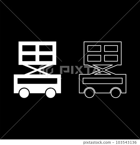 Lifting machine scissor lift platform self propelled set icon white color vector illustration image solid fill outline contour line thin flat style 103543136