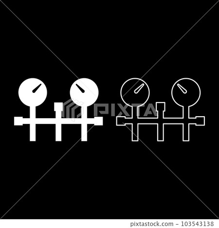 Pressure gauge and pipes manometer meter vacuum heating gas water oil pump measure device system set icon white color vector illustration image solid fill outline contour line thin flat style 103543138