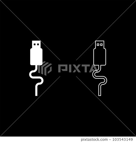 USB cable connector type A data set icon white color vector illustration image solid fill outline contour line thin flat style USB cable connector type A data set icon white color vector illustration image solid fill outline contour line thin flat style 103543149