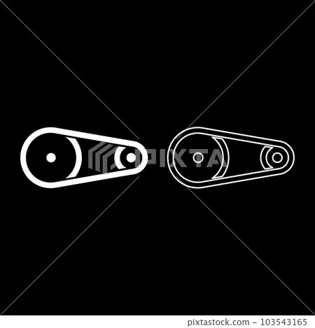 Belt transmission mechanism with two pulleys drive part automobile tension rollers engine spare auto repair wheels with rubber tape V-belt Automotive concept set icon white color vector illustration Belt transmission mechanism with two pulleys drive part automobile tension rollers engine spare auto repair wheels with rubber tape V-belt Automotive concept set icon white color vector illustration 103543165