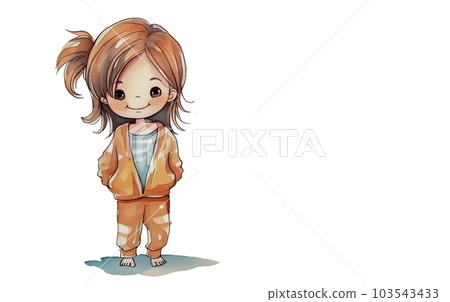 Cute Girl Anime Kawaii Watercolor Ilustration AI Generated Stock