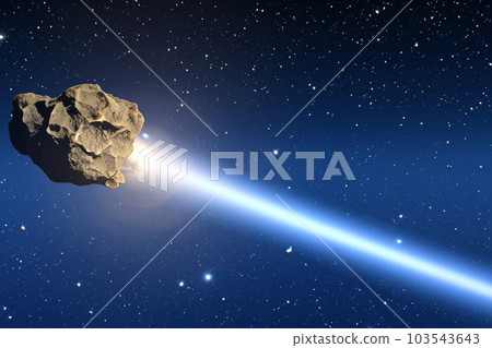 Asteroid. Giant asteroid cruising near Planet Earth scenery or spacescape. Outer space landscape and astronomy 3D rendering illustration. International Asteroid Day 2023. June, 30. Asteroid Belt. Asteroid. Giant asteroid cruising near Planet Earth scenery or spacescape. Outer space landscape and astronomy 3D rendering illustration. International Asteroid Day 2023. June, 30. Asteroid Belt. 103543643