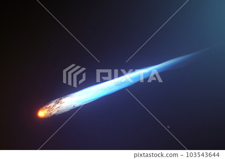 Asteroid. Giant asteroid cruising near Planet Earth scenery or spacescape. Outer space landscape and astronomy 3D rendering illustration. International Asteroid Day 2023. June, 30. Asteroid Belt. 103543644