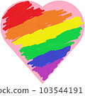 Rainbow color on pink heart shape, LGBTQ Pride Month 103544191