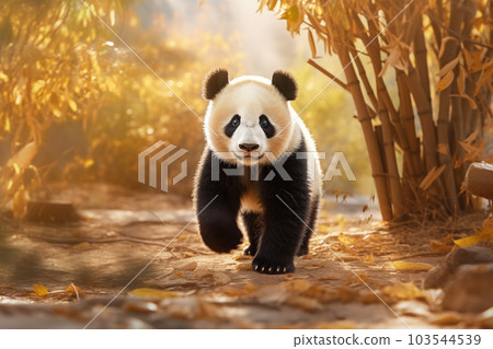 大熊貓幼崽在竹林中行走 秋季形象 環境破壞形象 103544539