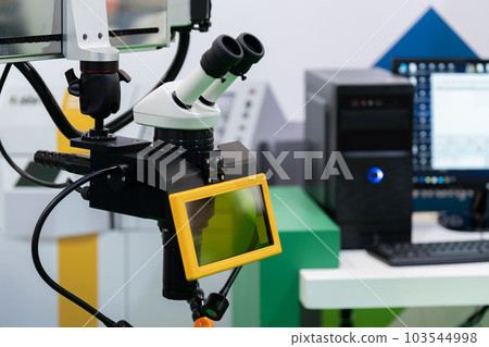 Optic machine for precise measurement of part size and quality evaluation. Smart factory. 103544998
