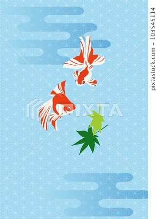 藍色背景中游動的金魚和秋葉 藍色背景中游動的金魚和秋葉 103545114
