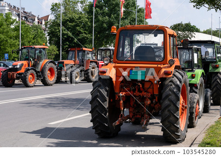 Farmers blocked traffic with tractors 103545280