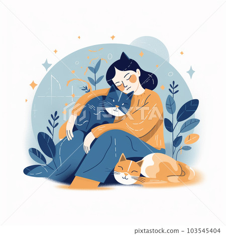 一個和她的貓 AI 圖像一起度過快樂時光的女人 一個和她的貓 AI 圖像一起度過快樂時光的女人 103545404