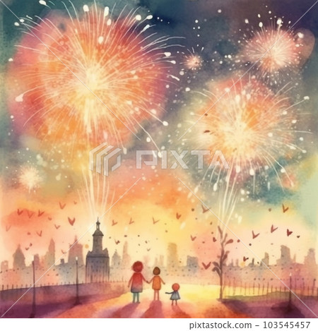 煙花閃耀夜空AI圖 103545457