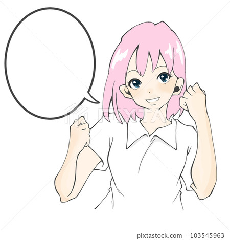 一個可愛的女孩擺出膽量姿勢的插圖素材（一） 103545963