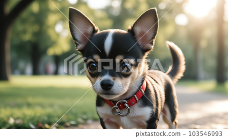 Dog walking in the park AI generation tool 103546993