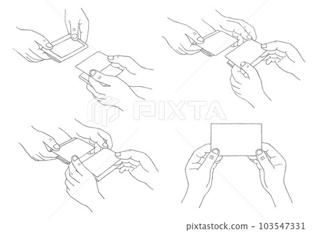 Hand drawn illustration set exchanging business cards (monochrome) 103547331