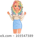 Rainbow Hairstyle Female Cute Cartoon Character. Vector Illustration 103547389