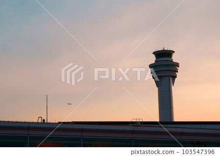 Airport control tower at dusk Airport control tower at dusk 103547396