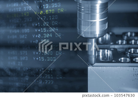 abstract  scene the CNC milling machine chamfer cutting the mold parts and G-code data background. 103547630
