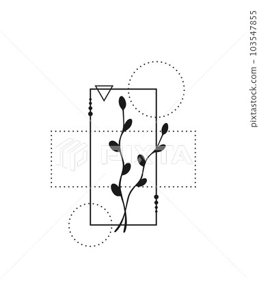 Abstract botanical tattoo with geometric elements isolated on white background. Vector illustration 103547855