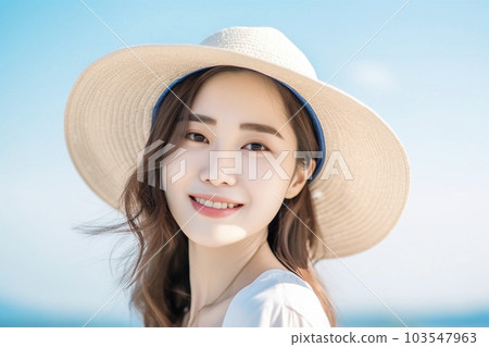 20 多歲女性肖像 大海背景 AI 生成圖像 Generative AI 103547963