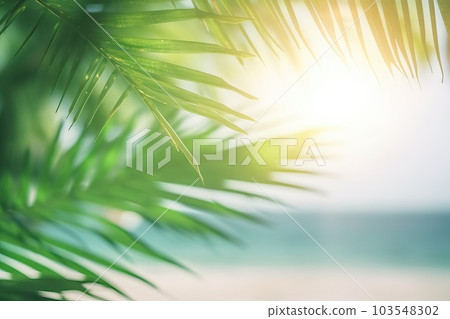 Palm tree branches on the background of the beach and the sea, generative AI. 103548302