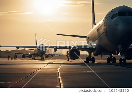 military cargo plane on the runway before take off, generative AI. 103548350