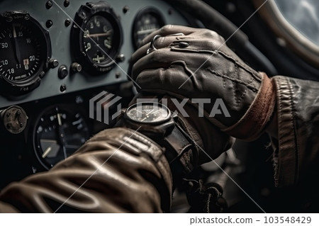 Close-up of the cockpit and aircraft controls, generative AI 103548429