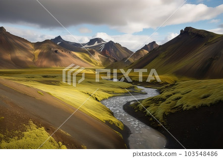 canyons and mountains of the national park in Iceland, generative AI. 103548486